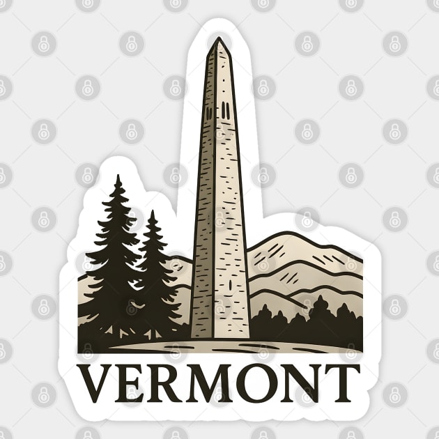 Bennington Monument Vermont Landmark Design with Rustic Mountains and Pines Sticker by WarFX Designs